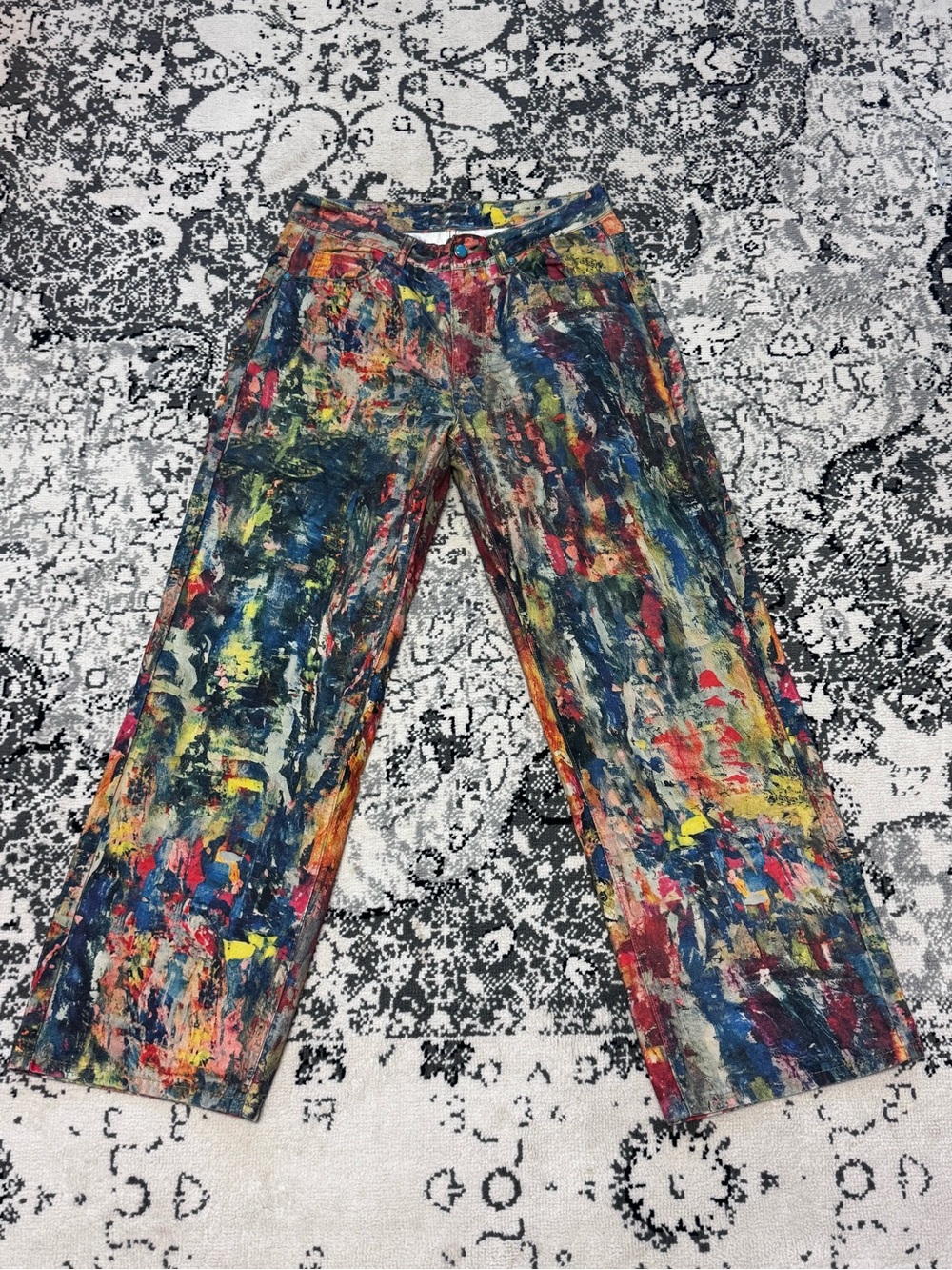 Men's Straight Jeans in Multicolor Paint-Splatter